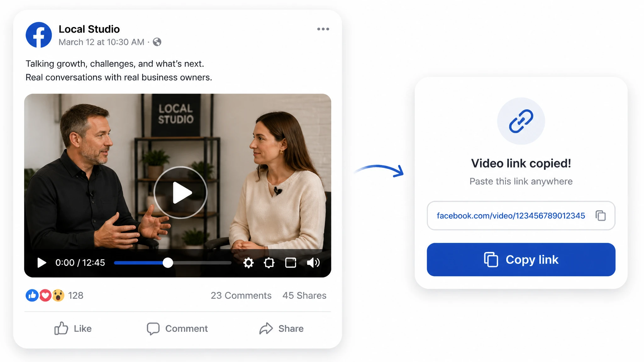 Kopieren des Links zu einem öffentlichen Facebook-Video