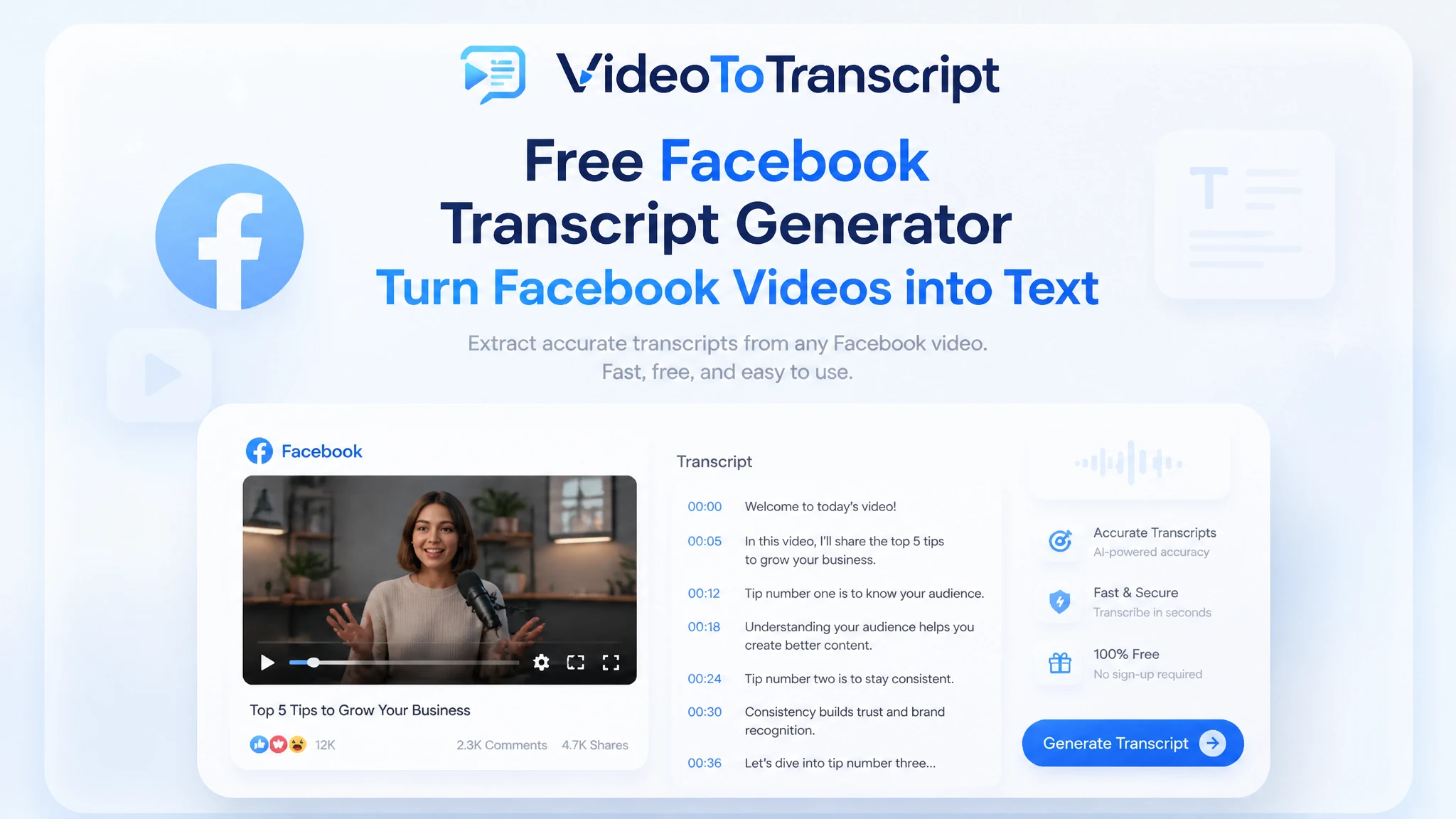 Facebook-Transkript-Generator für durchsuchbaren Videotext
