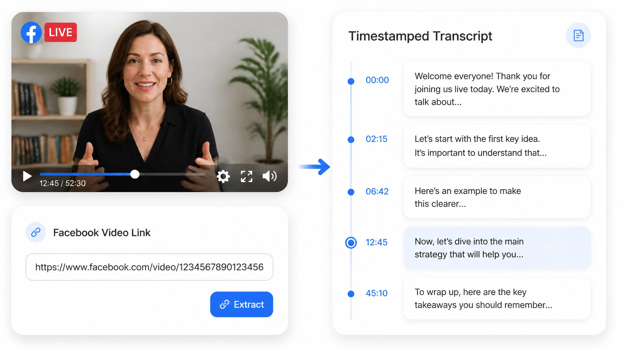 Erstellen von Text mit Zeitstempel aus einem Facebook-Videolink