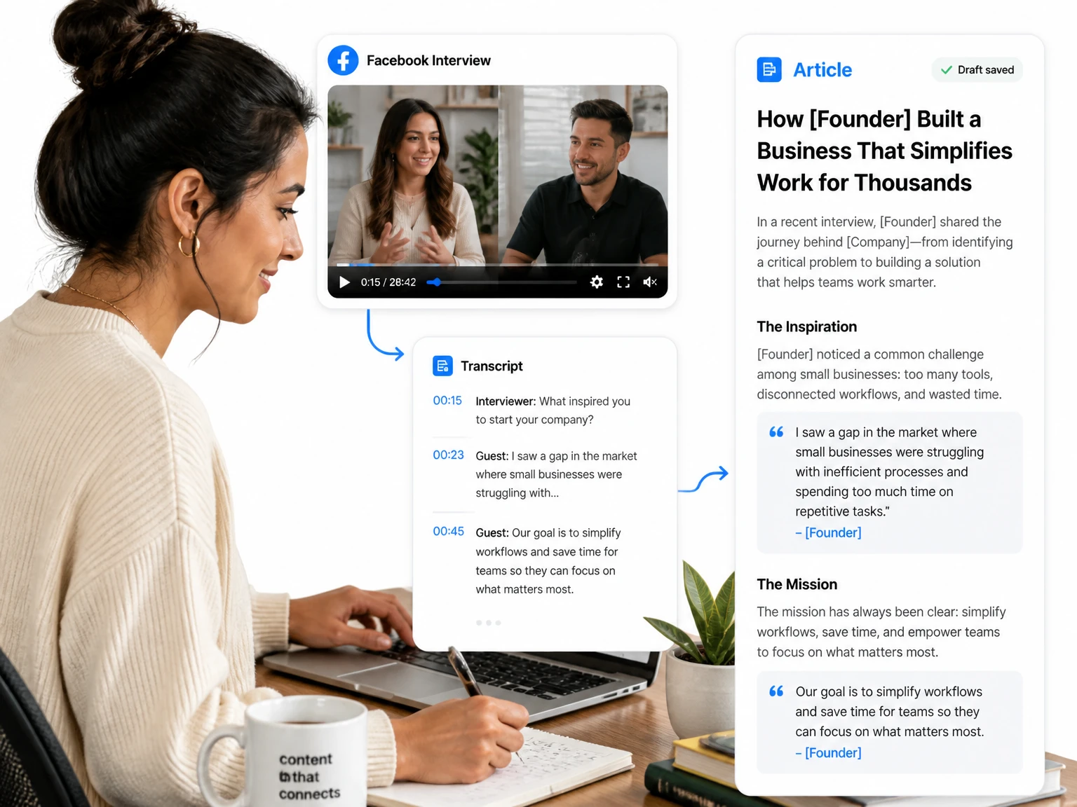 Umwandeln eines Facebook-Video-Transkripts in schriftliche Inhalte