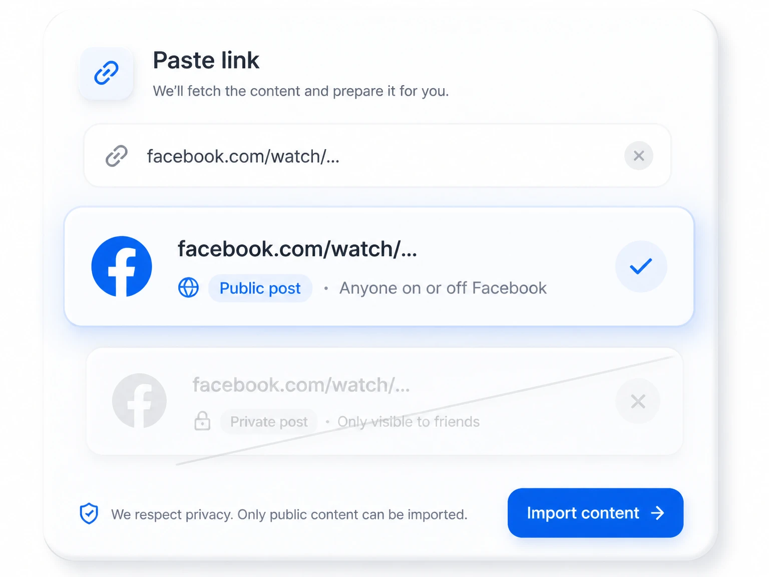 Einfügen eines unterstützten öffentlichen Facebook-Videolinks zur Transkription