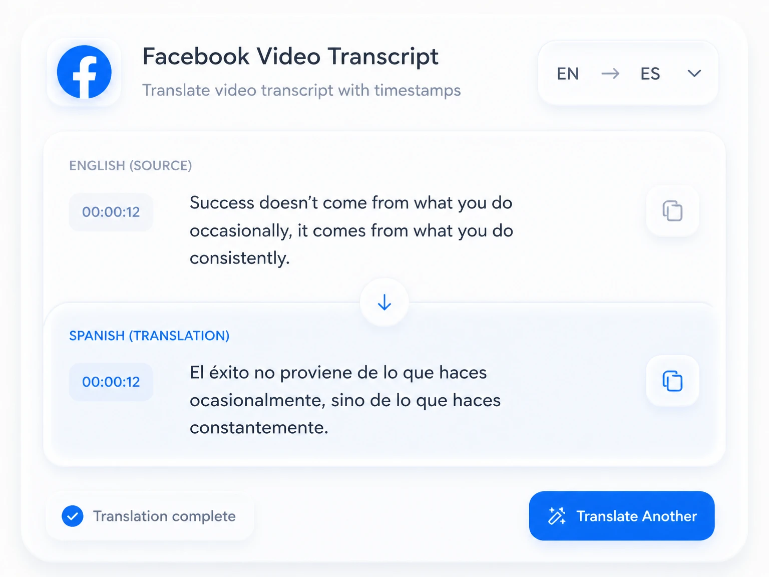 Übersetzen eines Facebook-Video-Transkripts in eine andere Sprache