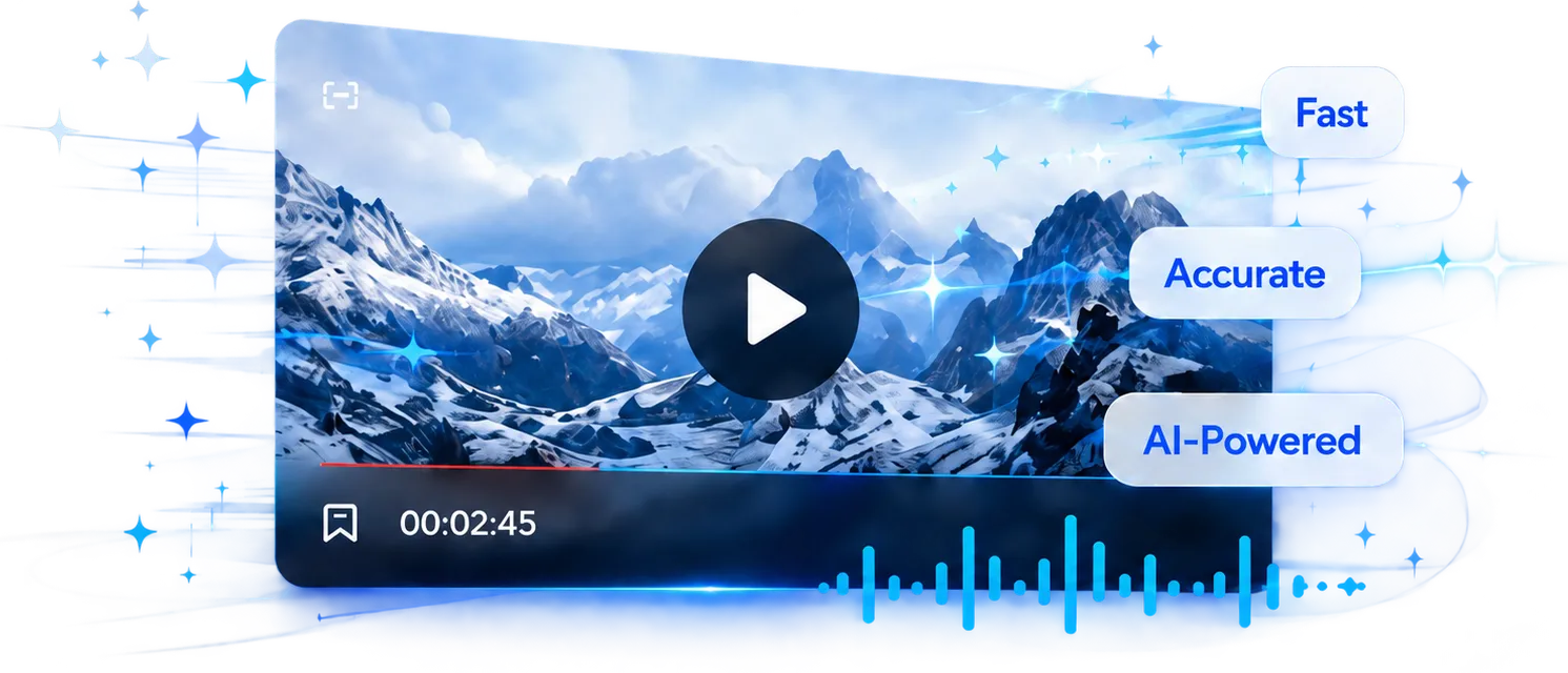 VideoToTranscript dashboard preview with upload and transcript tools