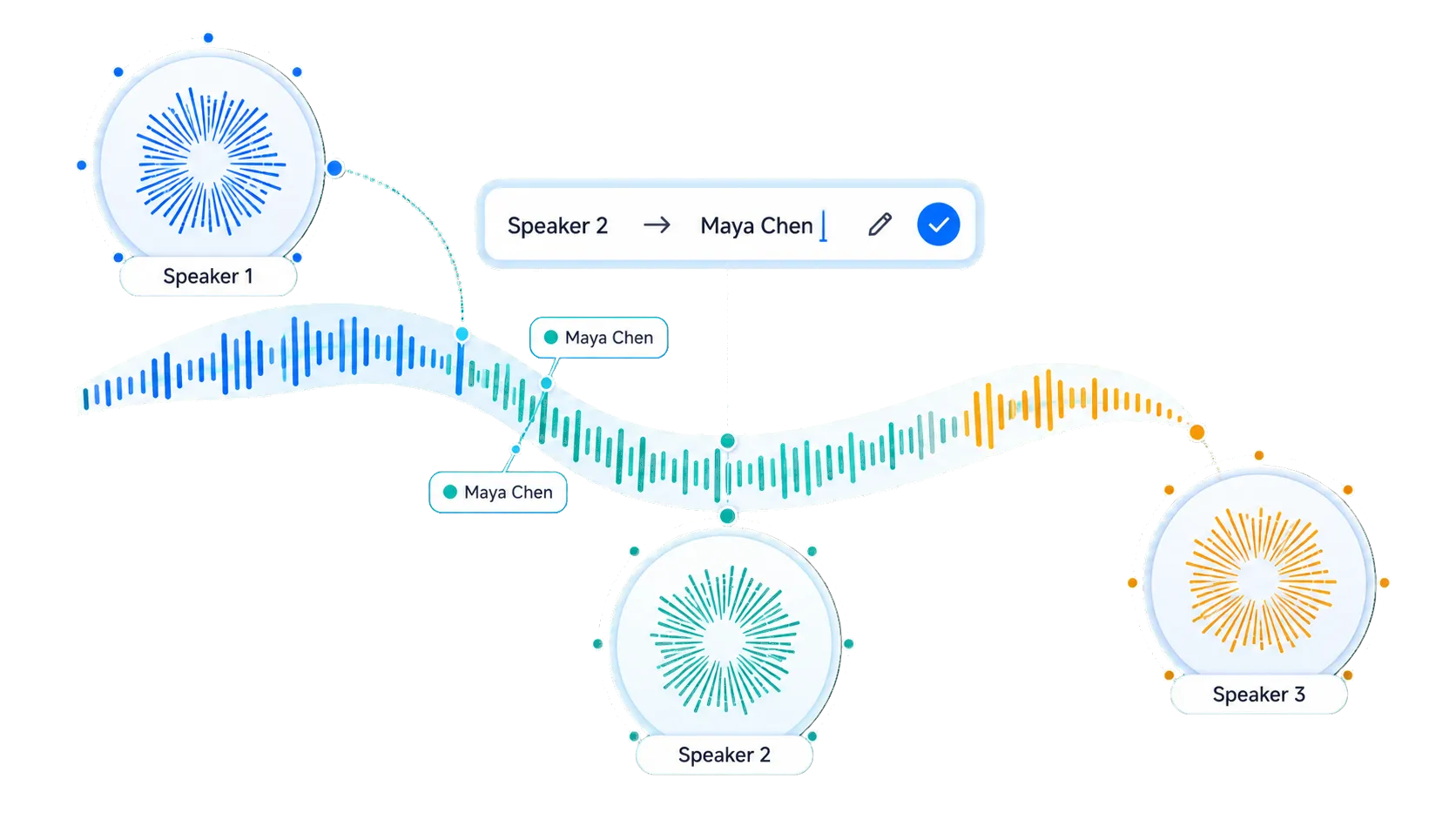 Speaker name editing in a transcript