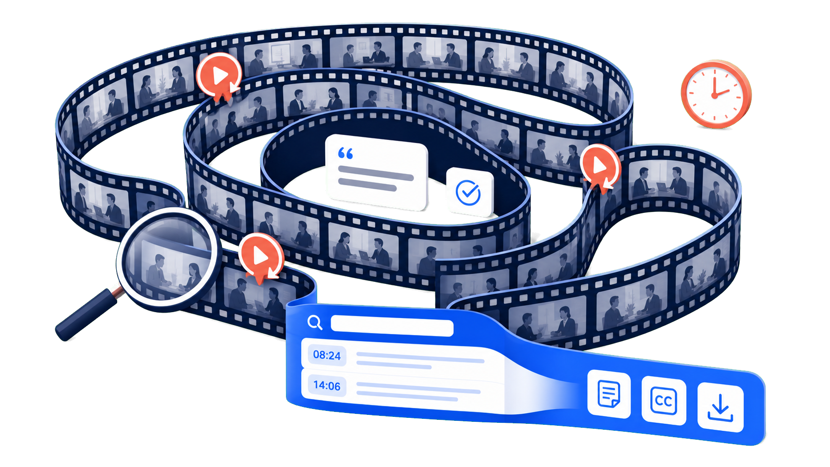 Visual summary of turning hard-to-search video content into reusable transcript text