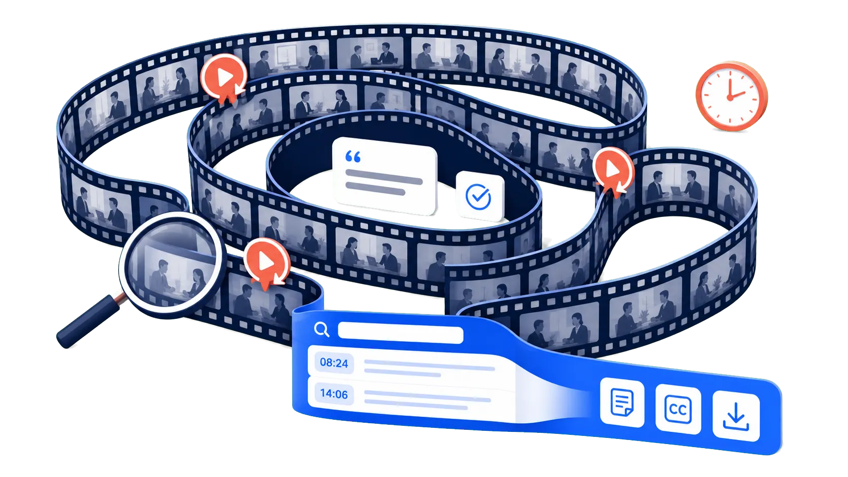 Visual summary of turning hard-to-search video content into reusable transcript text