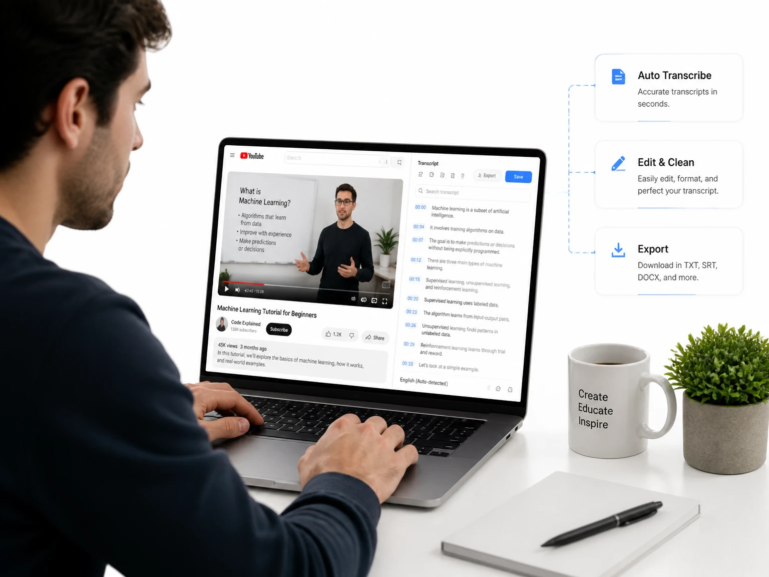 Transcribe YouTube videos to text