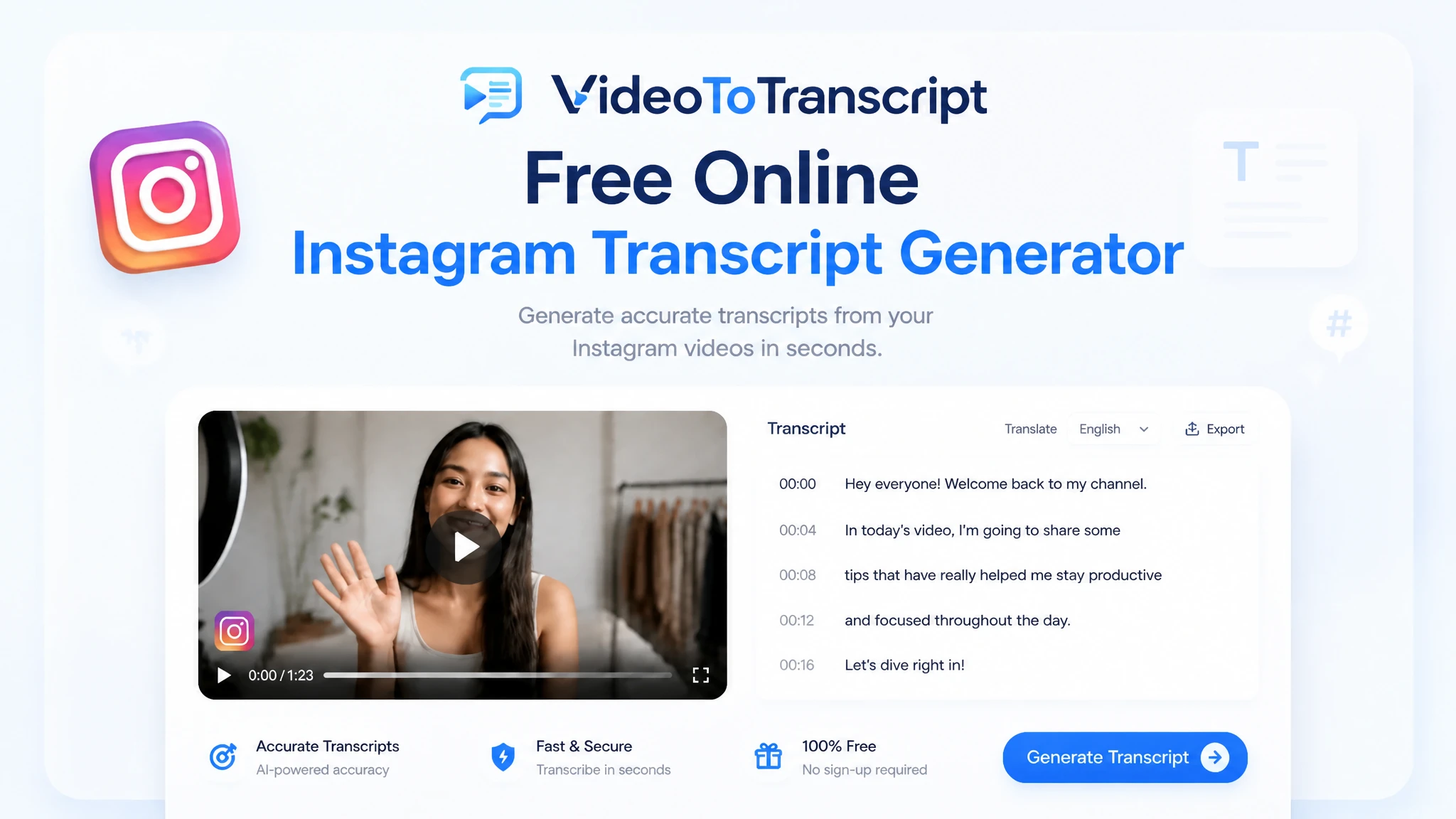Instagram-Transkript-Generator für bearbeitbaren Reel-Text