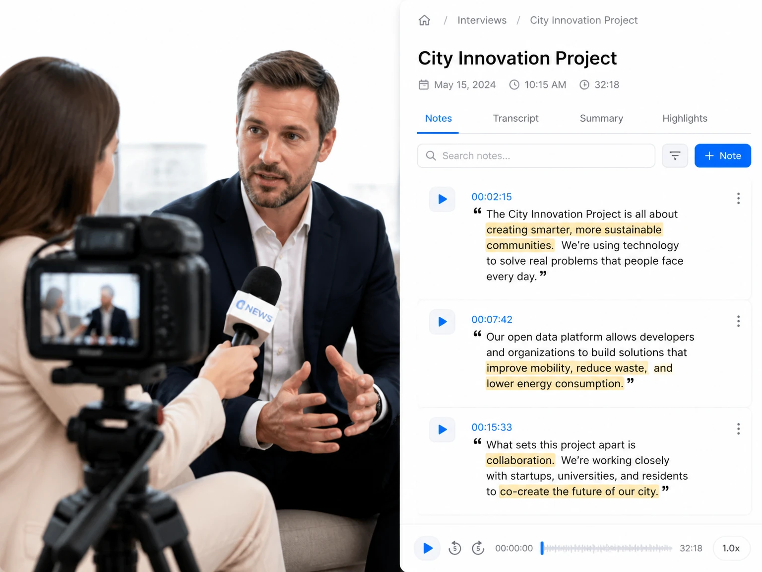 Ein Zitat wird mit einem Instagram-Interviewtranskript abgeglichen