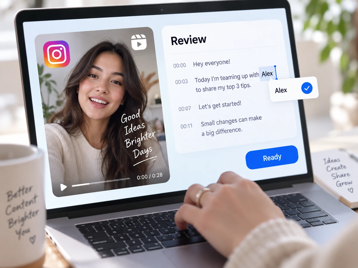 Instagram-Transkript vor der Veröffentlichung prüfen und korrigieren