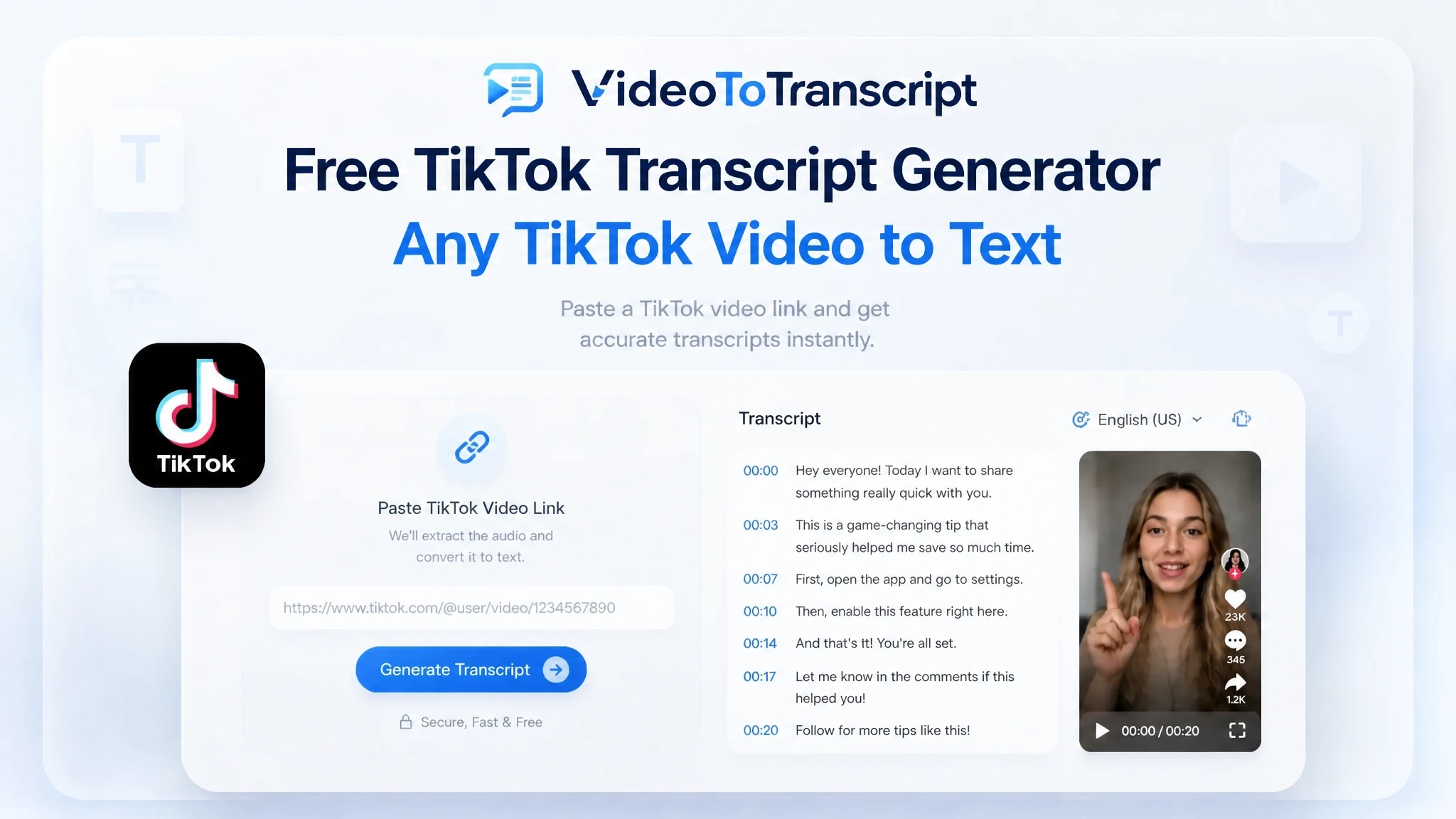 무료 TikTok 전사 생성기 온라인