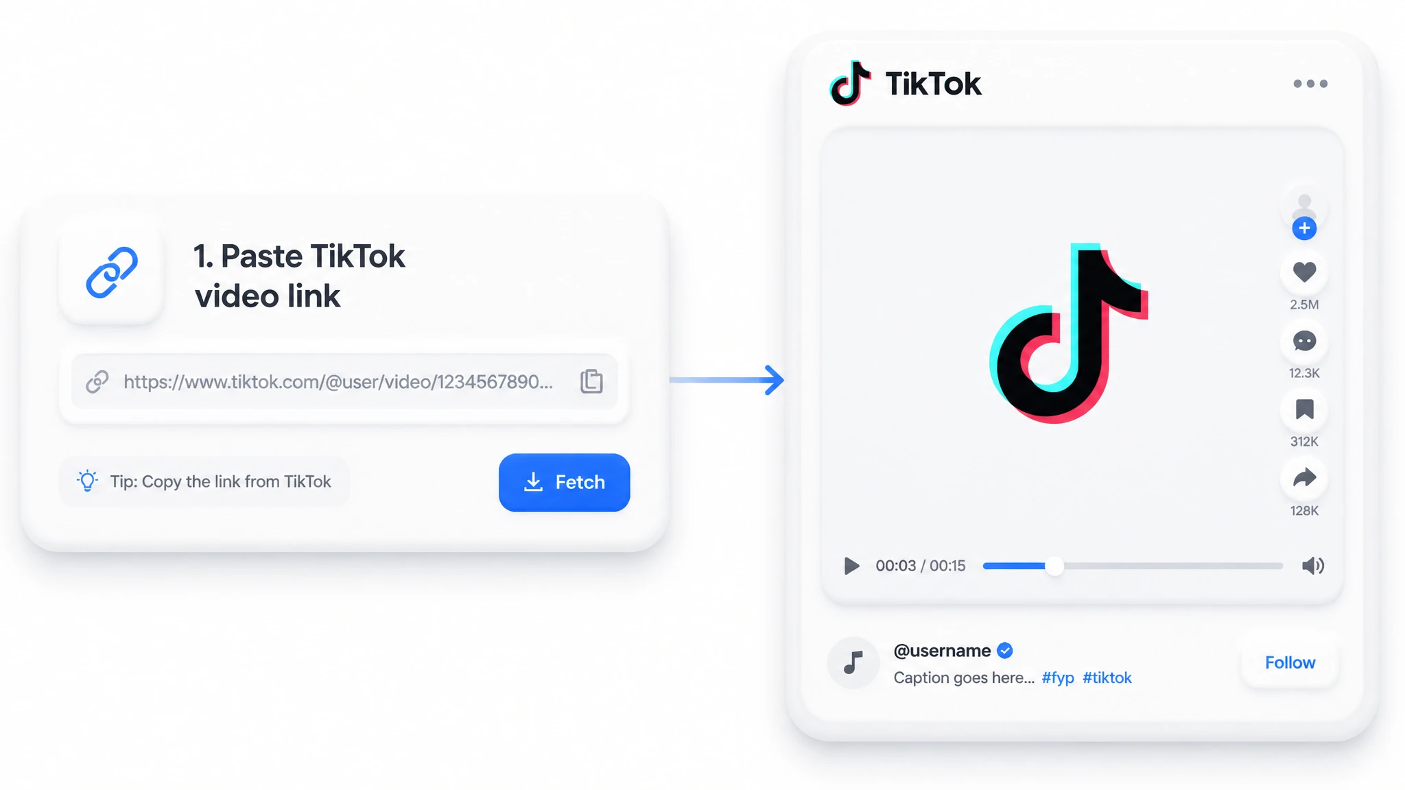 TikTok 링크를 붙여넣거나 클립을 업로드하는 모습