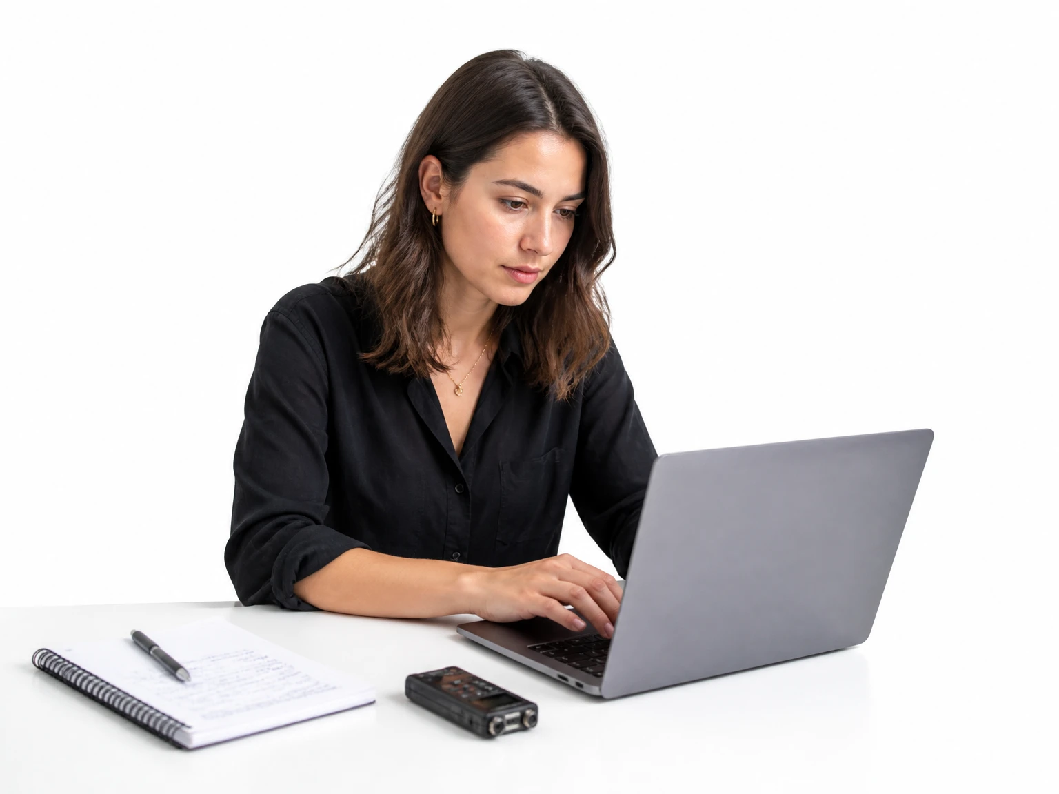 Periodistas transcribiendo entrevistas para obtener citas