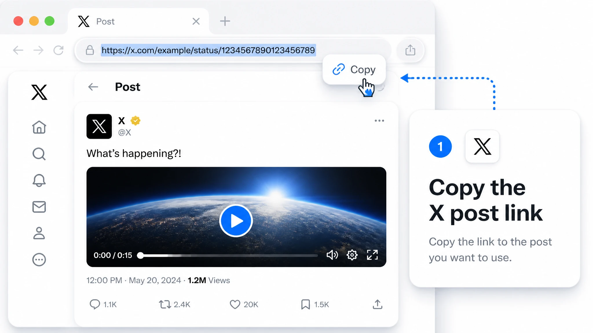 Copier l’URL d’une publication vidéo X publique