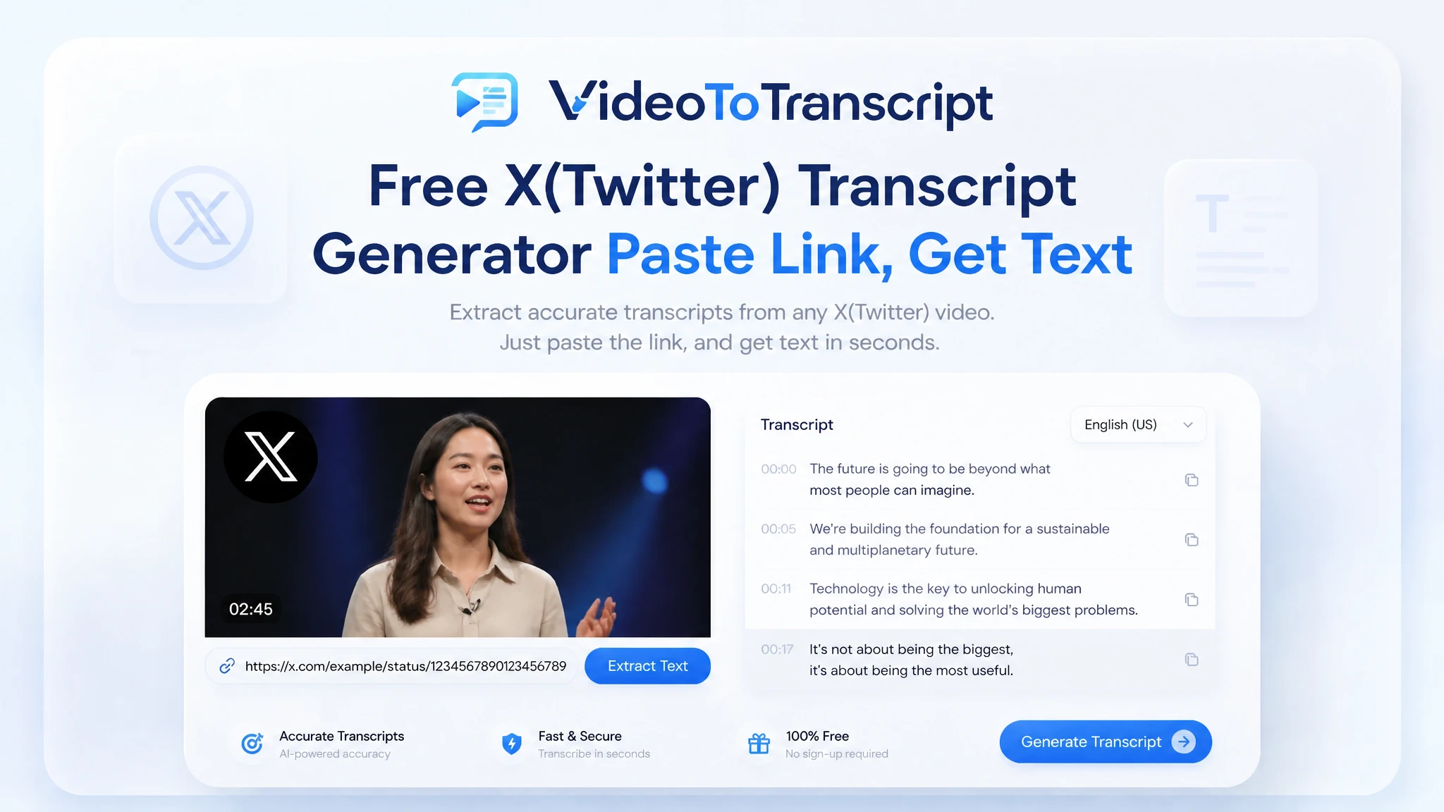 Générateur de transcription X gratuit pour vidéos publiques